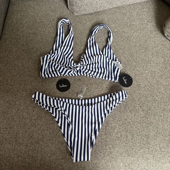 Lulus Medium Navy and white striped bikini - Picture 1 of 5